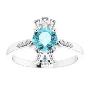 Sterling Silver Natural Blue Zircon & 1/6 CTW Natural Diamond Ring
