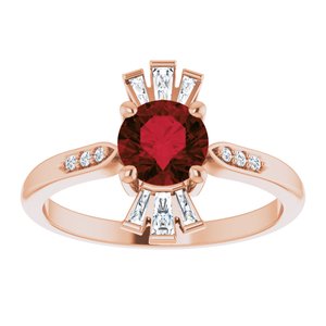 14K Rose Gold Natural Mozambique Garnet & 1/6 CTW Natural Diamond Ring