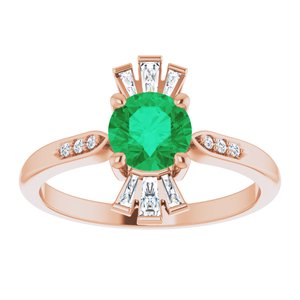 14K Rose Gold Lab-Grown Emerald & 1/6 CTW Natural Diamond Ring