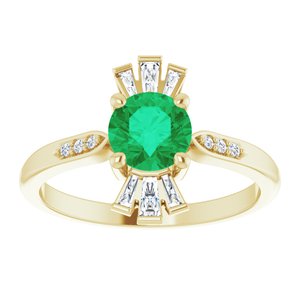 14K Yellow Gold Lab-Grown Emerald & 1/6 CTW Natural Diamond Ring