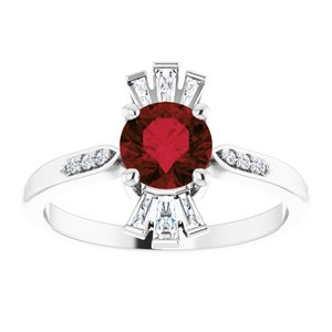 Platinum Natural Garnet & 1/6 CTW Natural Diamond Ring