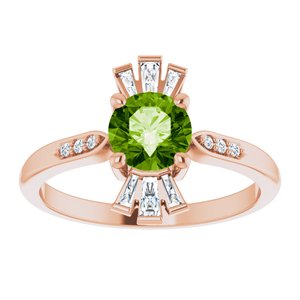 14K Rose Gold Natural Peridot & 1/6 CTW Natural Diamond Ring