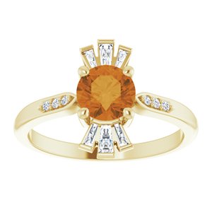 14K Yellow Gold Natural Citrine & 1/6 CTW Natural Diamond Ring