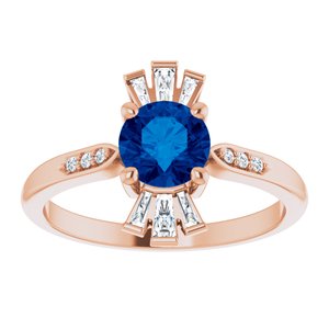 14K Rose Gold Natural Blue Sapphire & 1/6 CTW Natural Diamond Ring