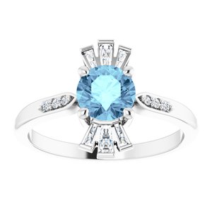 Sterling Silver Natural Aquamarine & 1/6 CTW Natural Diamond Ring