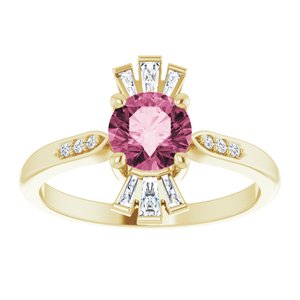 14K Yellow Gold Natural Pink Tourmaline & 1/6 CTW Natural Diamond Ring