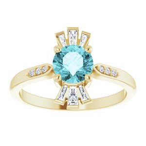 14K Yellow Gold Natural Blue Zircon & 1/6 CTW Natural Diamond Ring