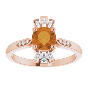 14K Rose Gold Natural Citrine & 1/6 CTW Natural Diamond Ring