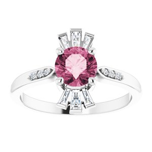 Sterling Silver Natural Pink Tourmaline & 1/6 CTW Natural Diamond Ring