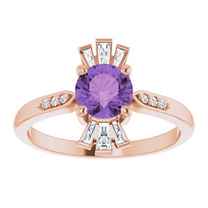 14K Rose Gold Natural Amethyst & 1/6 CTW Natural Diamond Ring
