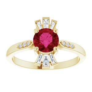 14K Yellow Gold Lab-Grown Ruby & 1/6 CTW Natural Diamond Ring
