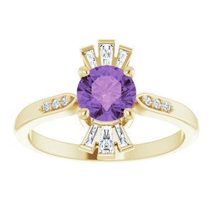 14K Yellow Gold Natural Amethyst & 1/6 CTW Natural Diamond Ring