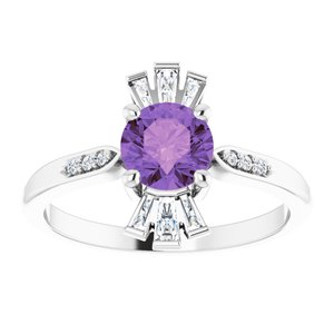 Sterling Silver Natural Amethyst & 1/6 CTW Natural Diamond Ring