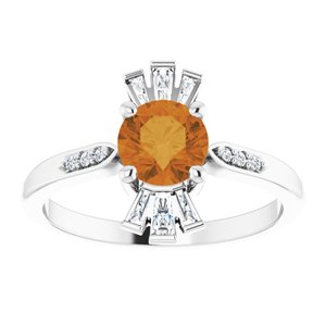 Platinum Natural Citrine & 1/6 CTW Natural Diamond Ring