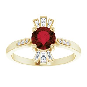 14K Yellow Gold Natural Mozambique Garnet & 1/6 CTW Natural Diamond Ring