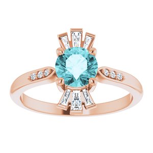 14K Rose Gold Natural Blue Zircon & 1/6 CTW Natural Diamond Ring
