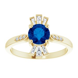 14K Yellow Gold Lab-Grown Blue Sapphire & 1/6 CTW Natural Diamond Ring
