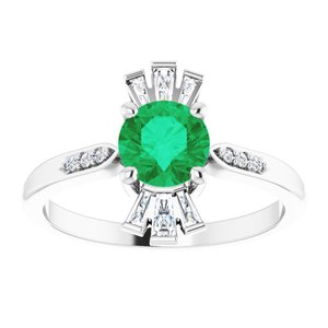 Platinum Lab-Grown Emerald & 1/6 CTW Natural Diamond Ring