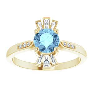 14K Yellow Gold Natural Aquamarine & 1/6 CTW Natural Diamond Ring
