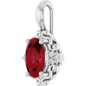 14K White Gold Natural Ruby & .015 CTW Natural Diamond Pendant