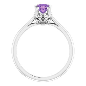 14K White Gold 7x5 mm Natural Amethyst Ring