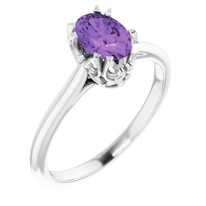14K White Gold 7x5 mm Natural Amethyst Ring