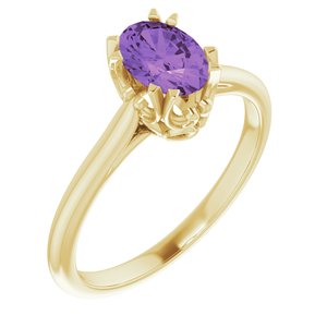 14K Yellow Gold 7x5 mm Natural Amethyst Ring