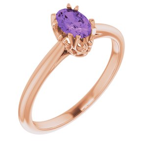 14K Rose Gold 6x4 mm Natural Amethyst Ring
