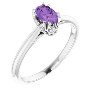 14K White Gold 6x4 mm Natural Amethyst Ring