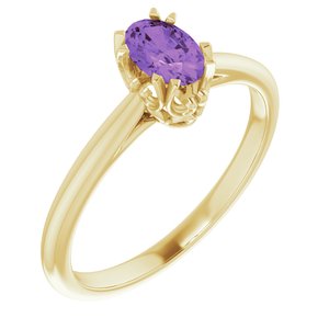 14K Yellow Gold 6x4 mm Natural Amethyst Ring