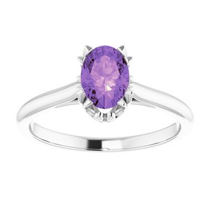 14K White Gold 7x5 mm Natural Amethyst Ring