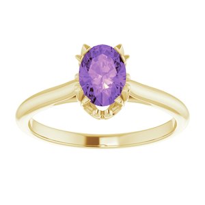 14K Yellow Gold 7x5 mm Natural Amethyst Ring