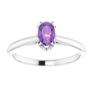 14K White Gold 6x4 mm Natural Amethyst Ring