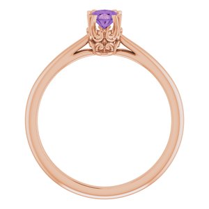 14K Rose Gold 6x4 mm Natural Amethyst Ring
