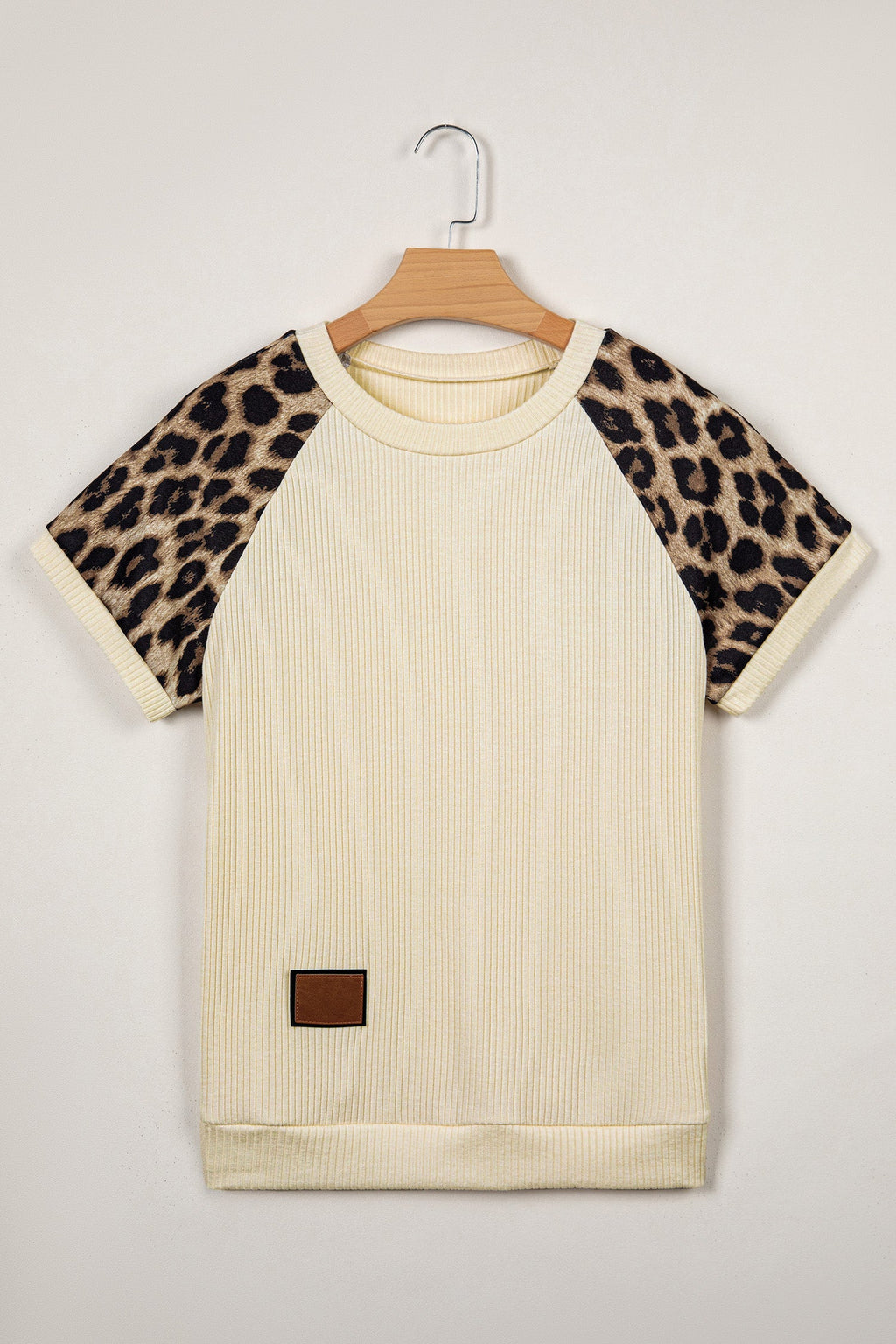 Leopard Colorblock Ribbed Raglan Short Sleeve Tee