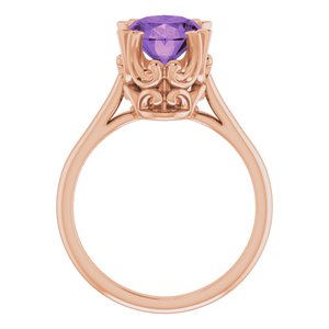 14K Rose Gold 10x8 mm Natural Amethyst Ring