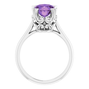 Sterling Silver 10x8 mm Natural Amethyst Ring