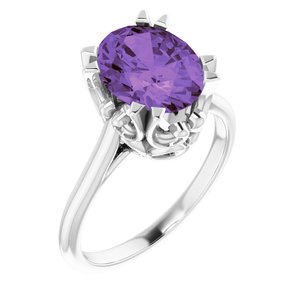 14K White Gold 10x8 mm Natural Amethyst Ring