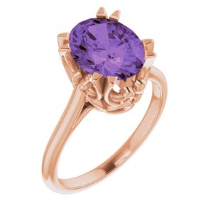 14K Rose Gold 10x8 mm Natural Amethyst Ring