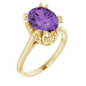 14K Yellow Gold 10x8 mm Natural Amethyst Ring
