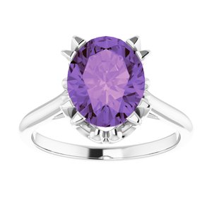 14K White Gold 10x8 mm Natural Amethyst Ring