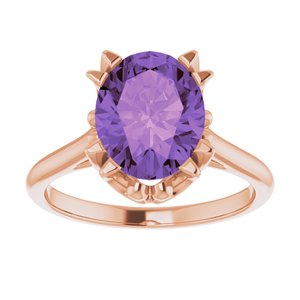14K Rose Gold 10x8 mm Natural Amethyst Ring