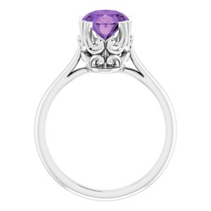 14K White Gold 9x7 mm Natural Amethyst Ring