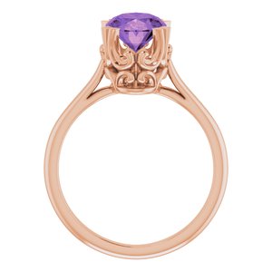 14K Rose Gold 9x7 mm Natural Amethyst Ring