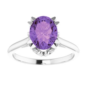 14K White Gold 9x7 mm Natural Amethyst Ring