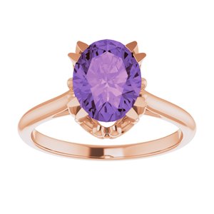 14K Rose Gold 9x7 mm Natural Amethyst Ring