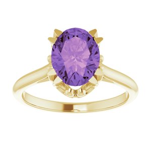 14K Yellow Gold 9x7 mm Natural Amethyst Ring