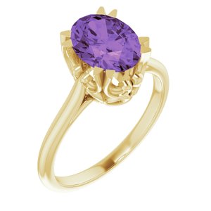 14K Yellow Gold 9x7 mm Natural Amethyst Ring