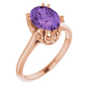 14K Rose Gold 9x7 mm Natural Amethyst Ring