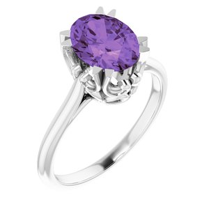 Sterling Silver 9x7 mm Natural Amethyst Ring